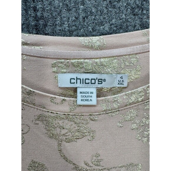 Chicos Touch Of Cool Foiled Top Womens 4/XXL Pink Gold Metallic Long Sleeve Tee - Picture 4 of 10